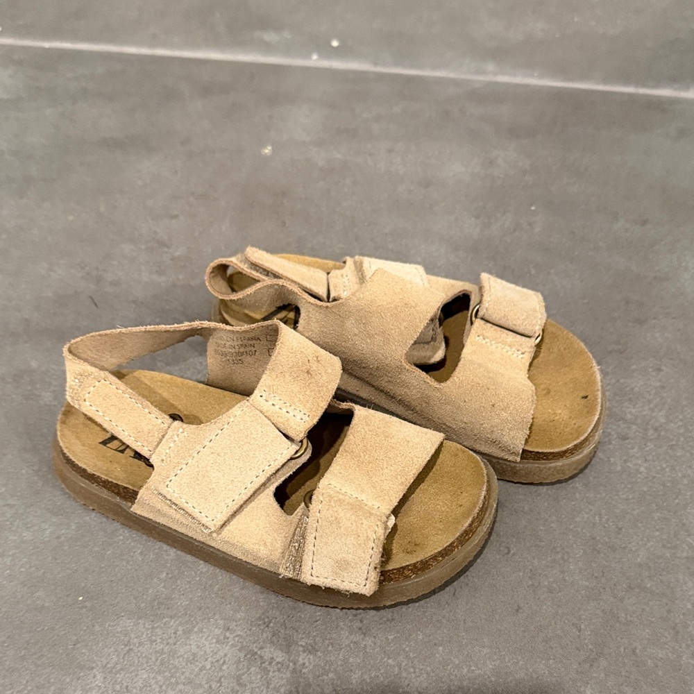 Zara Kids Beige Suede Adjustable Strap Sandals